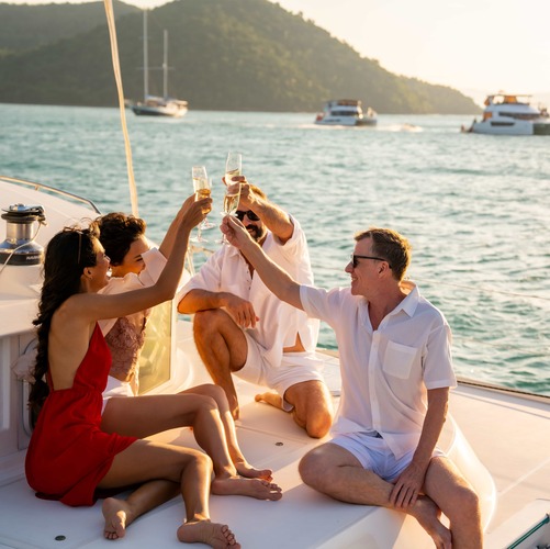 Goście na katamaranie - relaks